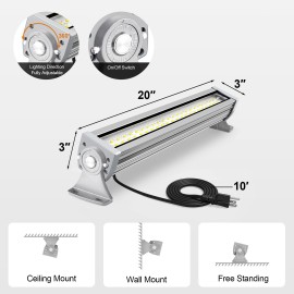 ATCD 20in 50W Linear LED Work Light 6000LM, 110° Beam Angle for Warehouse, Factory