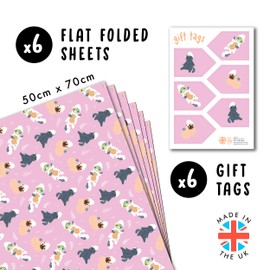 Geschenkpapier zum Katzengeburtstag – Lustige Katzen-Spa, Kätzchen – 6 Bögen rosa Papier für Weihnachten, Geburtstag, Jahrestag, Valentinstag, Babyparty – Mit Etiketten – Recycelbar