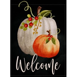 Welcome Pumpkin Fall Garden Flag Double Sided, Farmhouse Autumn Thanksgiving Harvest Yard Outdoor Decor 12x18 Inch