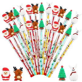 Qilery 24 Lápices Navideños Surtidos Lápices de Empuje Apilables de Múltiples Puntas con Forma de Árbol de Navidad, Papá Noel, Muñeco de Nieve, Alce para Recuerdos de Fiestas Escolares