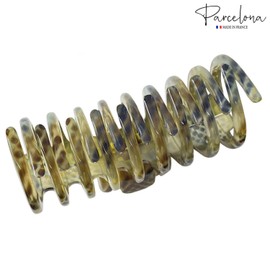 Parcelona French Narrow Tubular Olive Green Large 3 3/4” Celluloid Good Grip Jaw Hair Claw Clip Clamp for Women and Girls