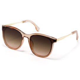 Foliful Vintage Sunglasses for Women Men Retro Trendy Style UV400 Classic Oversized Women Metal Frame Sunglasses (B2-Transparent Brown Frame Tea)