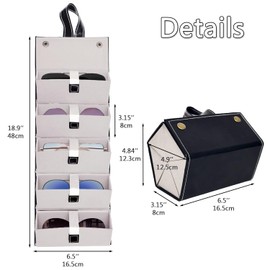 Travel Sunglasses Organizer - Sunglass Case for Multiple Pairs, 5 Slots, Women & Men (Black with Gray Lining)