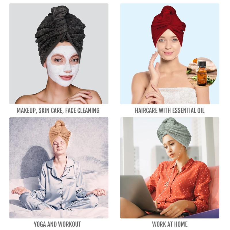 LUXURY Hair Towel Wrap 100% Cotton, Instant Drying Lightweight Turban