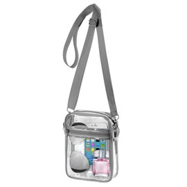 WJCD Clear Bag For Stadium Events PVC Concert Clear Tote Bag Stadium Approved For Women Clear Stadium Bag,with Front Pocket (Grey)