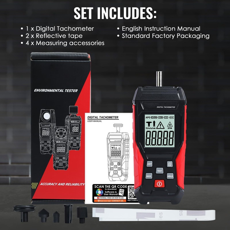 TEKCOPLUS 2-in-1 Digital Tachometer with Laser & Contact Non-Contact Laser