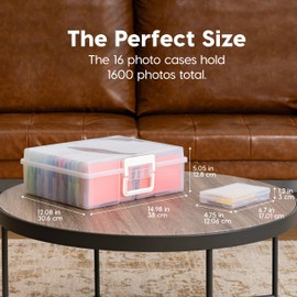 IRIS USA 4" x 6" Photo Storage Box Craft Keeper, 2-Pack, Transparent Handle Container with 16 Organization Holder Cases for Pictures, Tasks, Scrapbooking, Stationery Storage, Clear