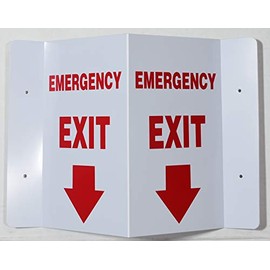 Emergency EXIT Arrow Down 3D Projection Sign/FIRE Extinguisher Hallway Sign (White/RED,Plastic,5.5x9)-Les Deux cotes line