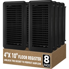 Floor Register 4" x 10"- 8 Pack Vent Covers with Heavy Duty Steel - Black Vent Covers for Home Floor-Easy Adjust Air Supply Walkable Air Vents