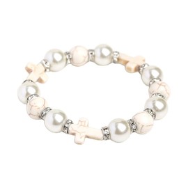Cross Bracelet for Women Pearl Bracelet Healing Crystal Stretch Beaded Bracelet Pearl Beaded Bracelet Birthday Jewelry Gifts for Her
