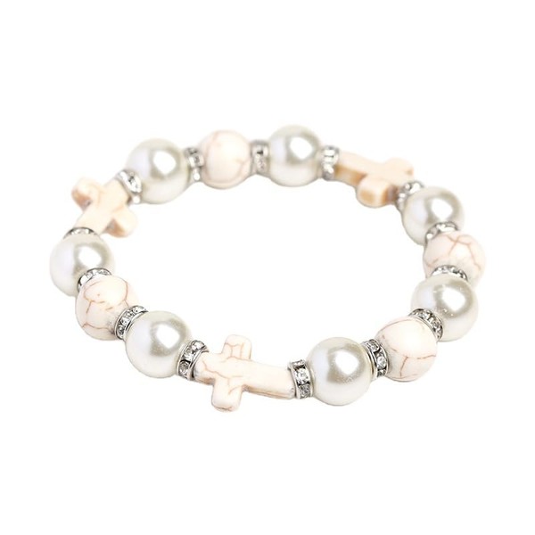 Cross Bracelet for Women Pearl Bracelet Healing Crystal Stretch Beaded