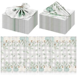 Funnymoom 24 Pcs Fall Pumpkin Cloth Napkins Pumpkin Eucalyptus Leaves Reusable Napkins 2 Styles Dinner Soft Absorbent Cloth for Autumn Thanksgiving Party Favors