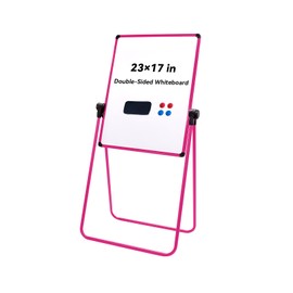 Betorcy Dry Erase Board with Stand - 23"x17" Double Sided Portable Foldable White Board, Height Adjustable Rotating Stand Magnetic Whiteboard for School Classroom Home Office Restaurant, Pink