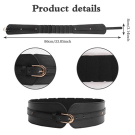 Womens Wide Elastic Waist Belt for Dress Leather Waist Belt for Stretch Cinch Belt Adjustable Wide Waist Belt for Ladies Dress （Black）