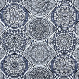 Kt KILOtela - Printed Canvas Fabric - Decoration, Upholstery, Cushions, Curtains, 100cm Length x 280cm Width | Mandalas - Grey, Blue ─ 1 Metre