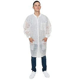 Polypropylene Lab Coat, Three Pockets, Knit Wrist & Collar (XL, Case of 30)