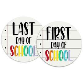 MDPrints First And Last Day of School Board, 8" Round Wooden 2 Layers Double Sided, Back to School First Day of School Board for Kids, Last Day of Preschool Kindergarten Reusable Signs (School 867)
