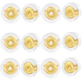 Gold Earring Backs for Droopy Ears, 14Pcs 18K Gold Rubber Earring Backings for Studs Heavy Earrings, Clear Silicone Earring Backers Pierced Replacement Backer,Gold