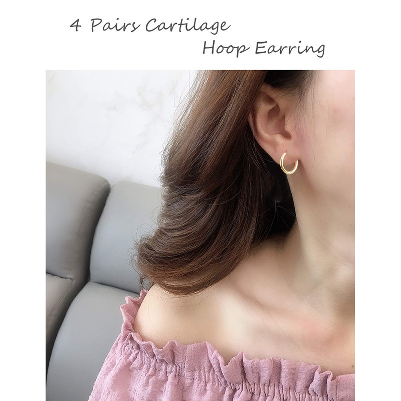 CASSIECA 4 Pairs 316L Surgical Stainless Steel Huggie Hoop Earrings