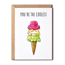 EdgarGifts You're The Coolest - Ice Cream Card - Love Card - Best Friend Card - Birthday Card - Cute Greeting Card - Cookie Card