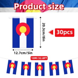 32.8 ft Colorado Flag Banner, 30 Pcs Mini State String Flags, Red Blue White Gold Bunting for Colorado Day, Parades, Outdoor Events, Home, Garden, and Festival Decorations