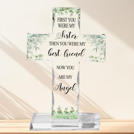 Sympathy Gifts for Loss of Sister, Bereavement Acrylic Cross Memorial Gifts, Funeral Remembrance Decor for Loss of Loved One, Condolences Grieving Keepsake, In Memory of Sister Plaque