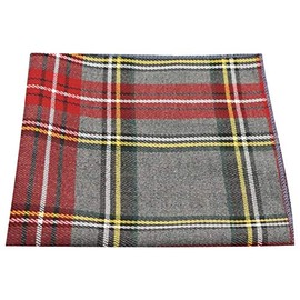 King & Priory Traditional Light Grey & Red Tartan Pocket Square, Handkerchief, Check, Plaid