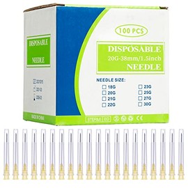 Disposable 20G Luer Lock 38mm/1.5in Pack of 100, Individually Packaged (20G 38mm)