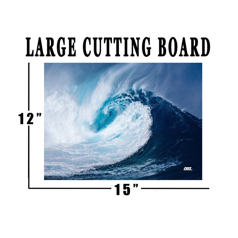 Large Blue Wave Kitchen Glass Cutting Board Ocean Decorative Gift