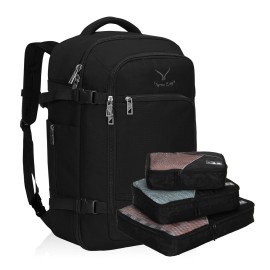 Hynes Eagle 40L Flight Approved Travel Backpack Carry On Luggage Laptop Daypack - Black + 3pcs Packing Cubes