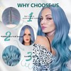 Blue Gradient Gray Long Wavy Wig 28 Inch Middle Part