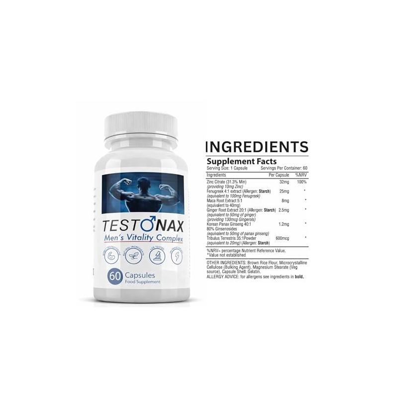 TestoNax Men’s Vitality Complex – 60 Capsules | Zinc &