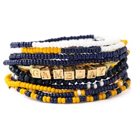 INK + ALLOY Game Day 11-Strand Beaded Bracelet – Handcrafted Stack for Sports Moms, Fans & Students – Lightweight & Bold – Perfect for Gameday (Yellow + Navy)