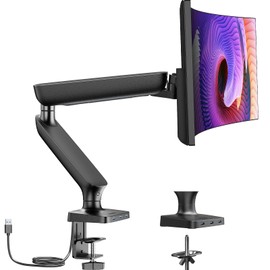Single Monitor Mount for 13-40 Inch Screens up to 24 lbs, Ergonomic Adjustable Monitor Arm with Built-in USB 3.0 Hub, Space-Saving VESA Desk Mount for Home Office & Gaming, C-Clamp & Grommet Base