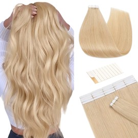 Tess Tape Extensions Real Hair Medium Blonde #24 Tape Hair Pieces Tape-In Hair Extensions, Remy Human Hair Straight, 10 Pieces, 14 Inches (35 cm) – 20 g