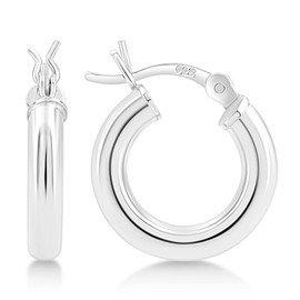 KEZEF Sterling Silver Hoop Earrings | 3mm High Polished Silver Hoops for Women, Girls and Men | Lightweight Jewelry Earring | 15mm Diameter