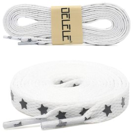 DELELE 2 Pairs Reflective Shoelace Flat Stars Silver White Safety Laces for Shoes Sneakers Boots 55 inch