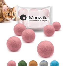 MEOWFIA Wool Ball Toys - 6-Pack of Safe for Cats and Small Dogs Balls - 1.5 Inch Felted Wool Cat Toy and Dog Toy - Perfect with Cat Cave - Silent - Mini Tennis Balls - (1,5in, Pink)