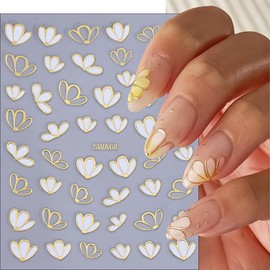 6Pcs Flower Nail Stickers for Nail Art Elegant Floral Nail Decals 3D Self-Adhesive Colorful Blossom Flower Nail Art Stickers Gold Bow Nail Supplies Spring Nail Decoration Accessories for Women Girls