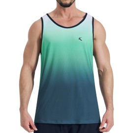 KPSUN Men's Quick Dry Sports Tank Tops Athletic Gym Bodybuilding Fitness Sleeveless Shirts for Beach Running Workout(GradientBlackGreen,L)