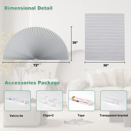 Tonature Arch Window Shades Half Circle Blackout Cellular Shades Cordless No Drill for Windows Half Moon Honeycomb Fabric No Tools Honeycomb Shades Easy Install (White-Blackout 36" X 72")