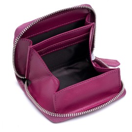 Round Sheep fas22 Mini Wallet, Coin Case, Cowhide Leather, Coin Purse, Box Type, Men's, Women's, Anti-Skimming, Luxury, Stylish, Compact, purple