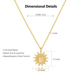 Dochais Women's Sun Chain, 14K Gold Plated Layering Necklace with Sun Pendant, Adjustable Sun Chain, Gold Chain, Waterproof for Women, Girls, Gifts, Brass, No Gemstone