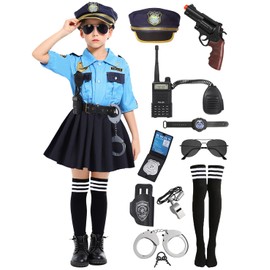 Velmawig Police Officer Costume for Children Girls Police Costume Carnival Cosplay Outfits Cop Uniform Toy Accessories Hat Birthday Party Dress Up Set with Equipment Hat VL043S