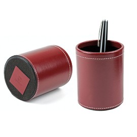 DELMON VARONE - Pen Holder Made of Cambridge Top Grain Leather, Red, Genuine Leather Pen Cup with PU Inner Lining and Non-Slip Fleece Base, Elegant Pen Holder Round for Desk and Office