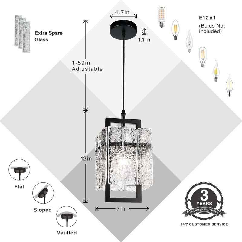 IKK Black Crystal Pendant Light for Kitchen Island, Luxury Water