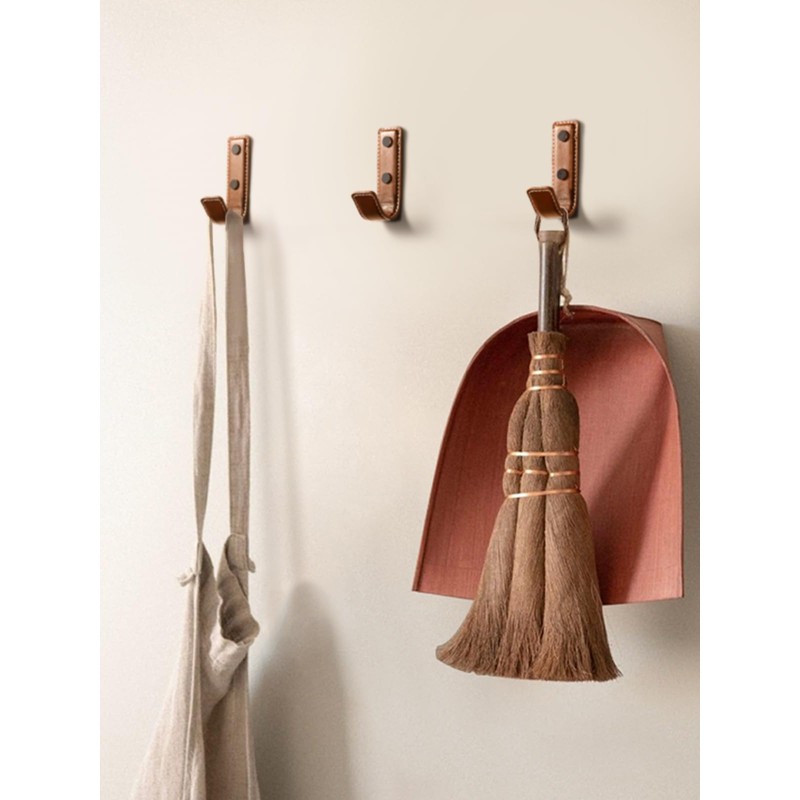 SORWDUERM 4 Pack Brown Leather Coat Hooks Wall for Hanging