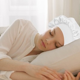 MELTU 1 Pack Hair Bonnet for Sleeping, Satin Bonnet with Wide Elastic Band, Silk Hair Wrap for Sleeping, Soft Sleep Cap (White)