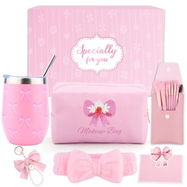 Gifts for Teenage Girls 9 10 11 12 13 14 15 16 Years, School Birthday Gift Girls Insulated Cup with Straw and Lid, Makeup Brush Cosmetic Bag Headband Keyring