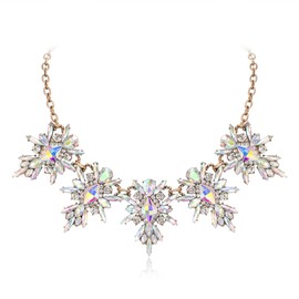 Flyonce Rhinestone Chunky Choker Necklace for Women, Costume Crystal Ethnic Style Floral Statement Collar for Wedding Party Iridescent Clear AB
